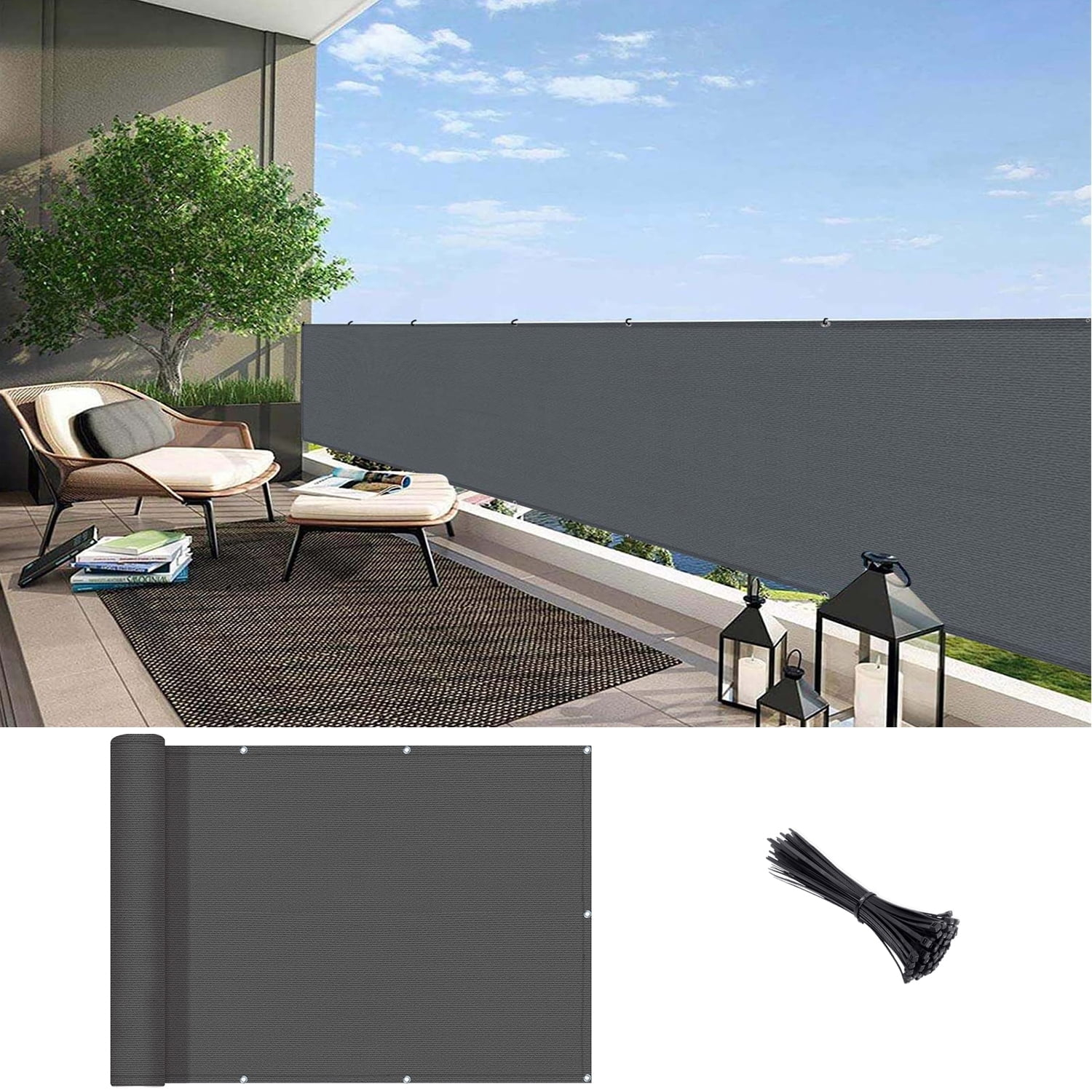 LOVE STORY 3' x 10' Balcony Privacy Screen Fence Cover Mesh for Deck Patio Porch Railing, Charcoal