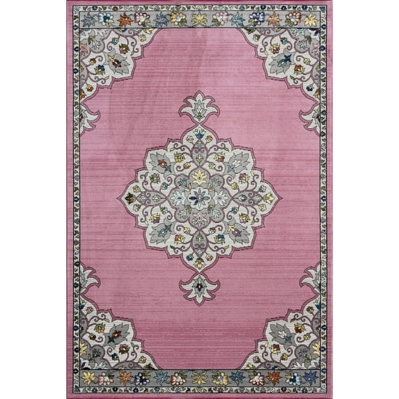 LR Home Ada 5' x 7'6" Pink Medallion Durable Indoor Area Rug