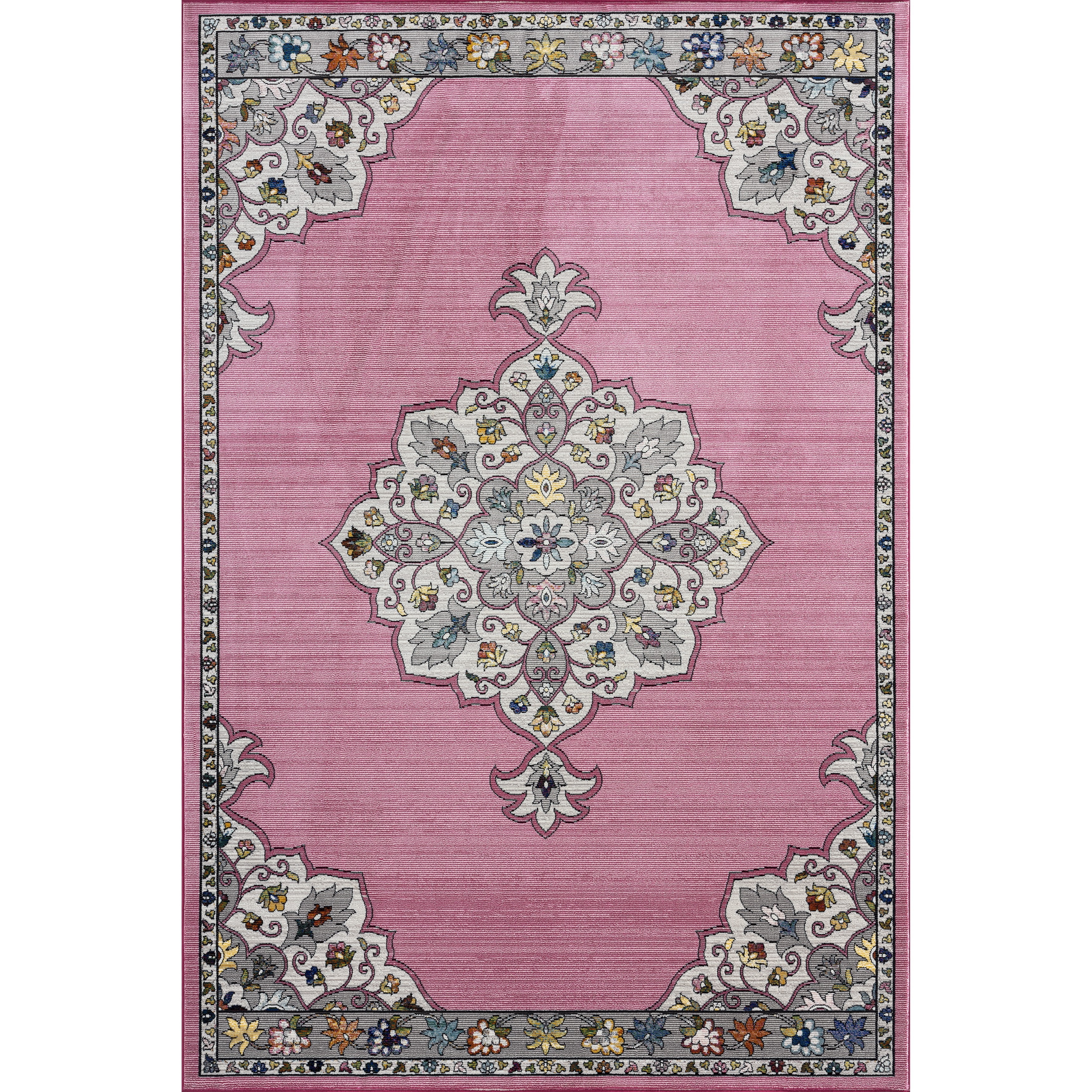 LR Home Ada 7'6" x 9'6" Pink Medallion Durable Indoor Area Rug