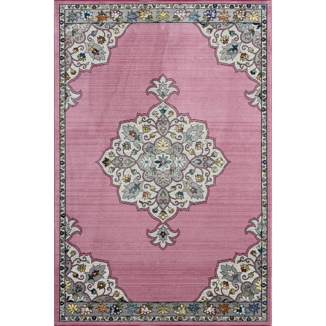 LR Home Ada 7'6" x 9'6" Pink Medallion Durable Indoor Area Rug