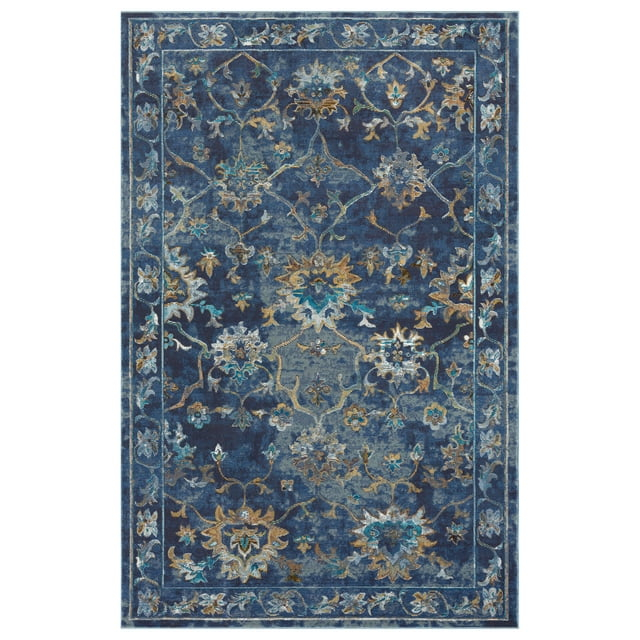 LR Home Ada 8'9" x 11'9" Indigo Bordered Floral Adult Durable Indoor Area Rug