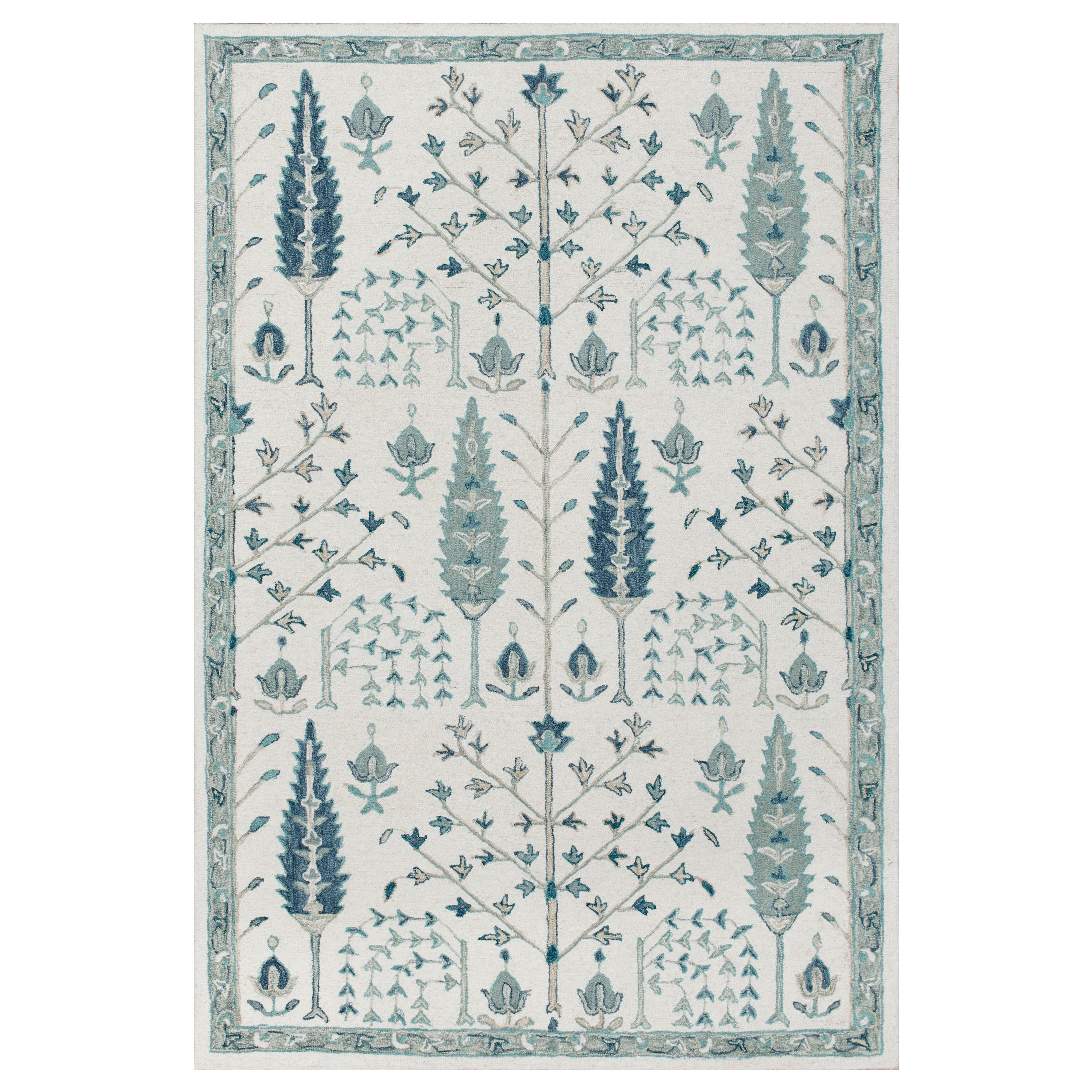 LR Home Bella Alice Ivory/Blue Transitional Floral Wool Area Rug, 5' x 7'9"