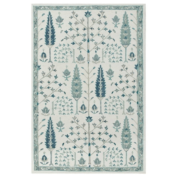 LR Home Bella Alice Ivory/Blue Transitional Floral Wool Area Rug, 5' x 7'9"