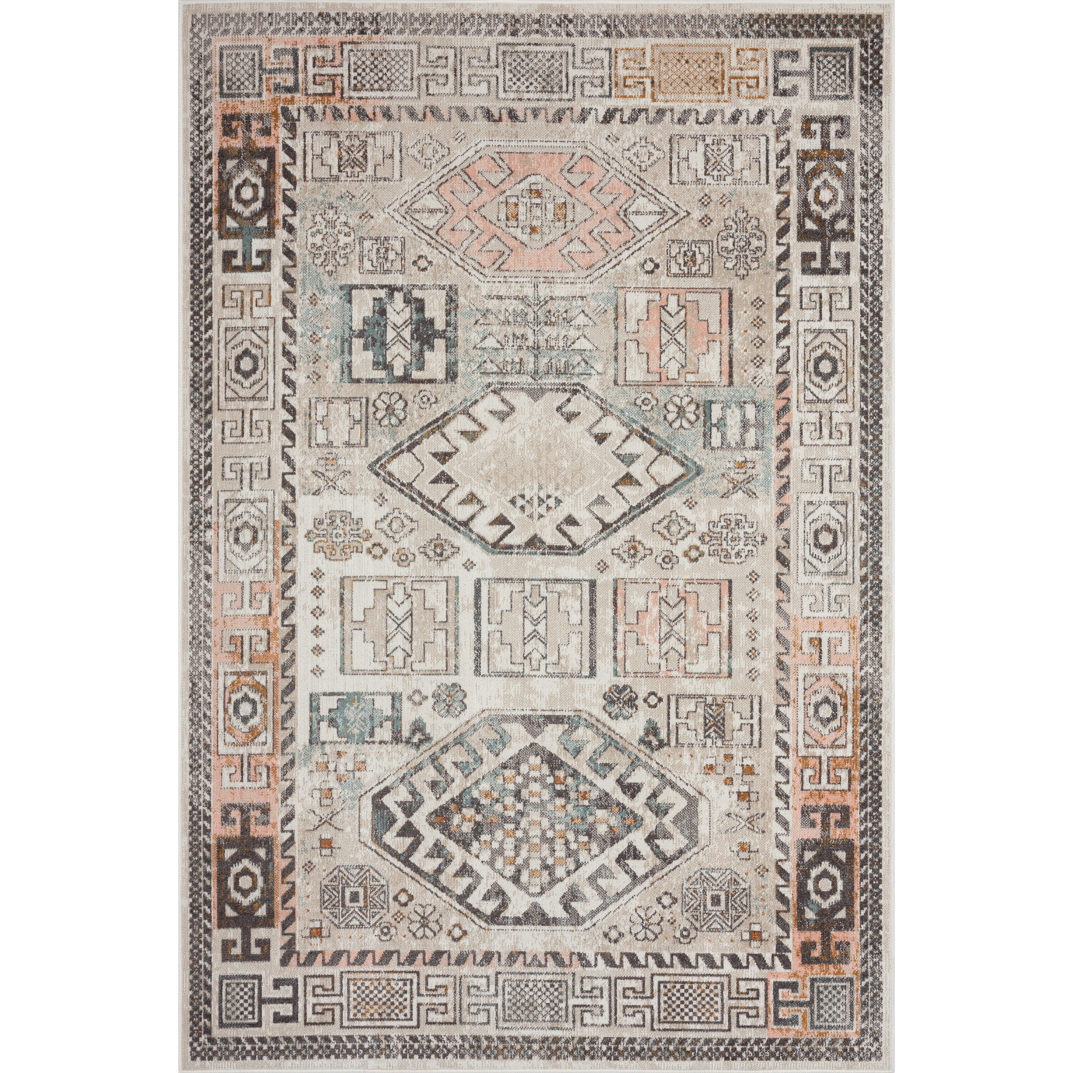 LR Home Blake 5'3" x 7'10" Cream/Brown Geometric Durable Performance Indoor/Outdoor Area Rug