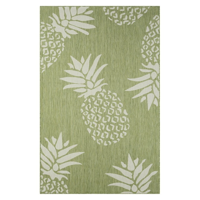 LR Home Camila 7'9" x 9'9", Beige/Green Pineapple Fade, Stain, and Moisture Resistant Indoor/Outdoor Area Rug