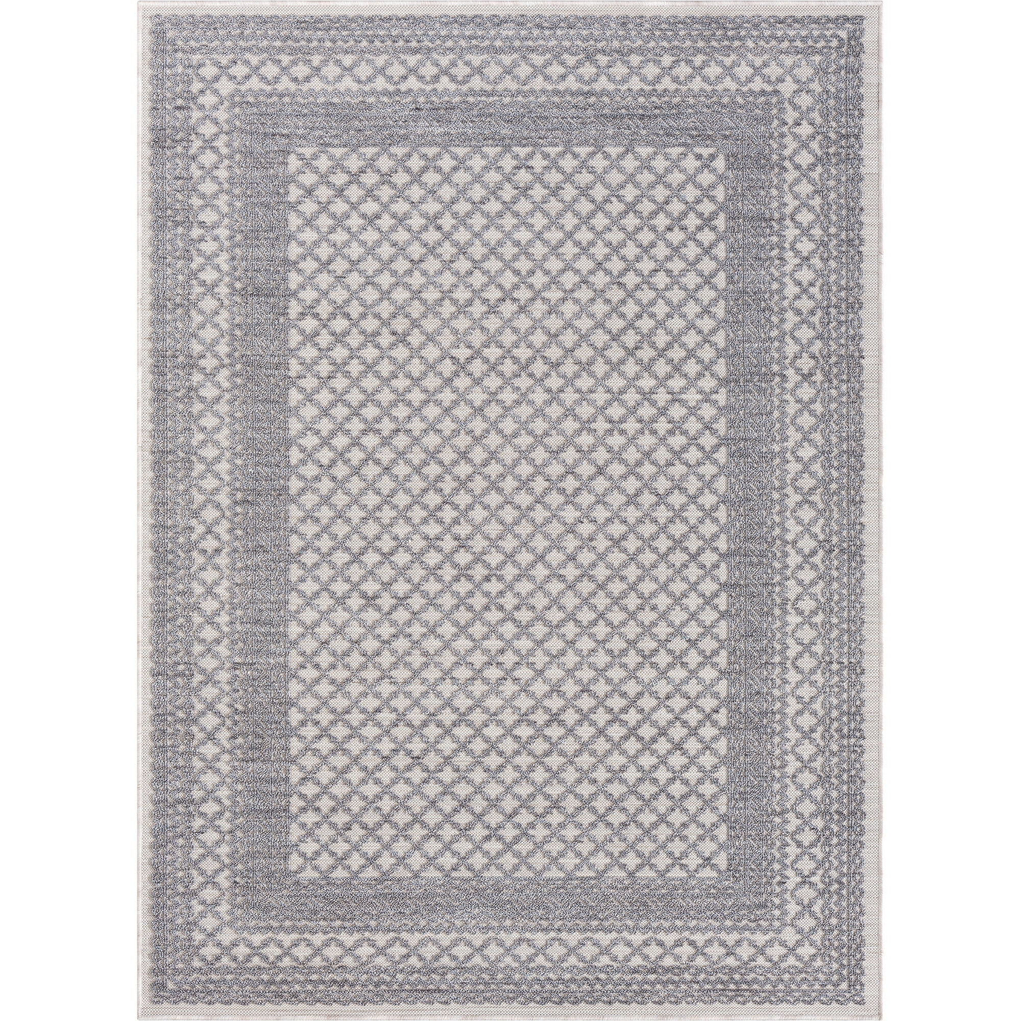 LR Home Gayle 7'10" x 8'10" Gray/Ivory Bordered Performance Indoor/Outdoor Area Rug
