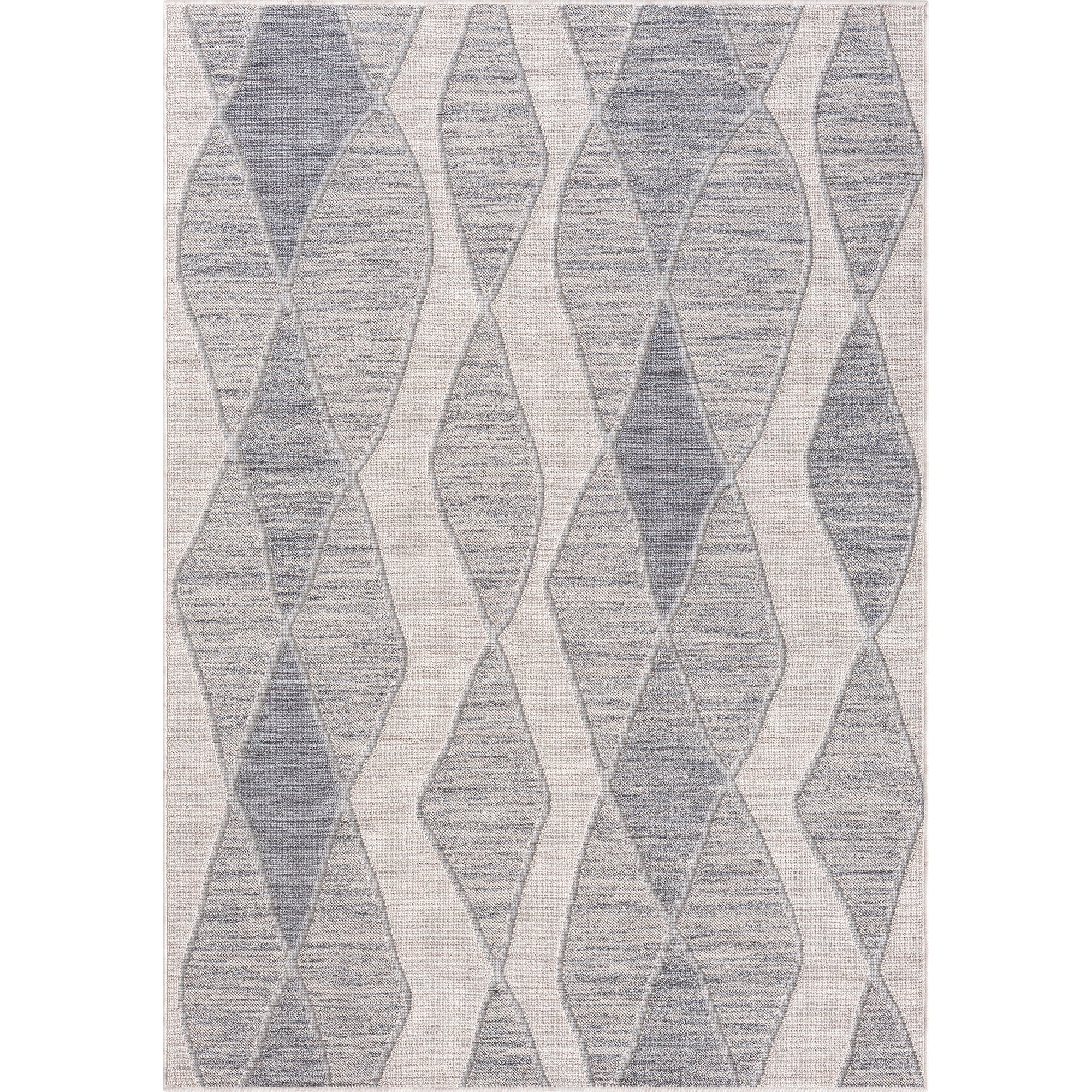 LR Home Gayle 7'10" x 8'10" Blue/Ivory Geometric Performance Indoor/Outdoor Area Rug