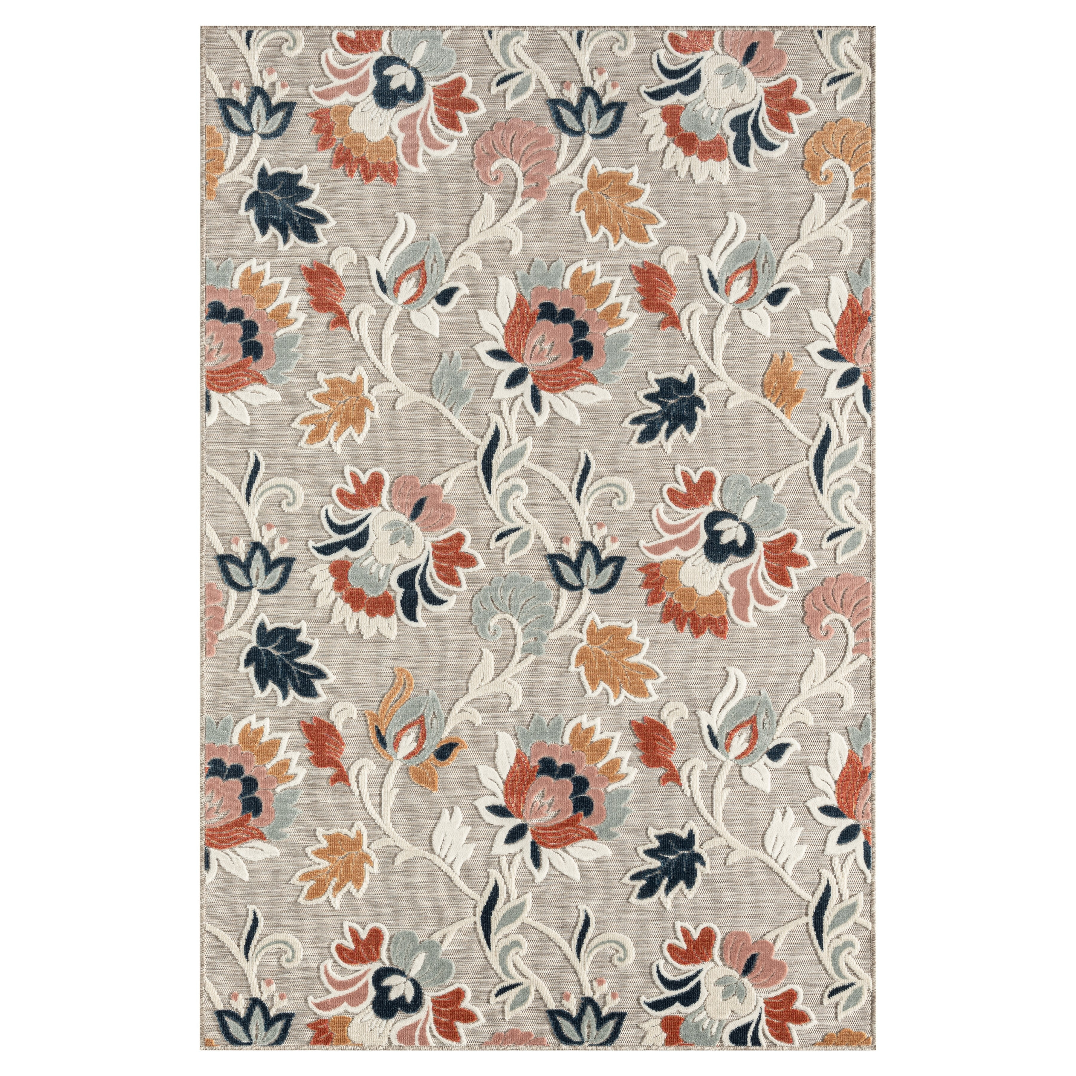 HomeRoots 5' X 7' Blue And Gray Floral Stain Resistant Indoor Outdoor Area Rug