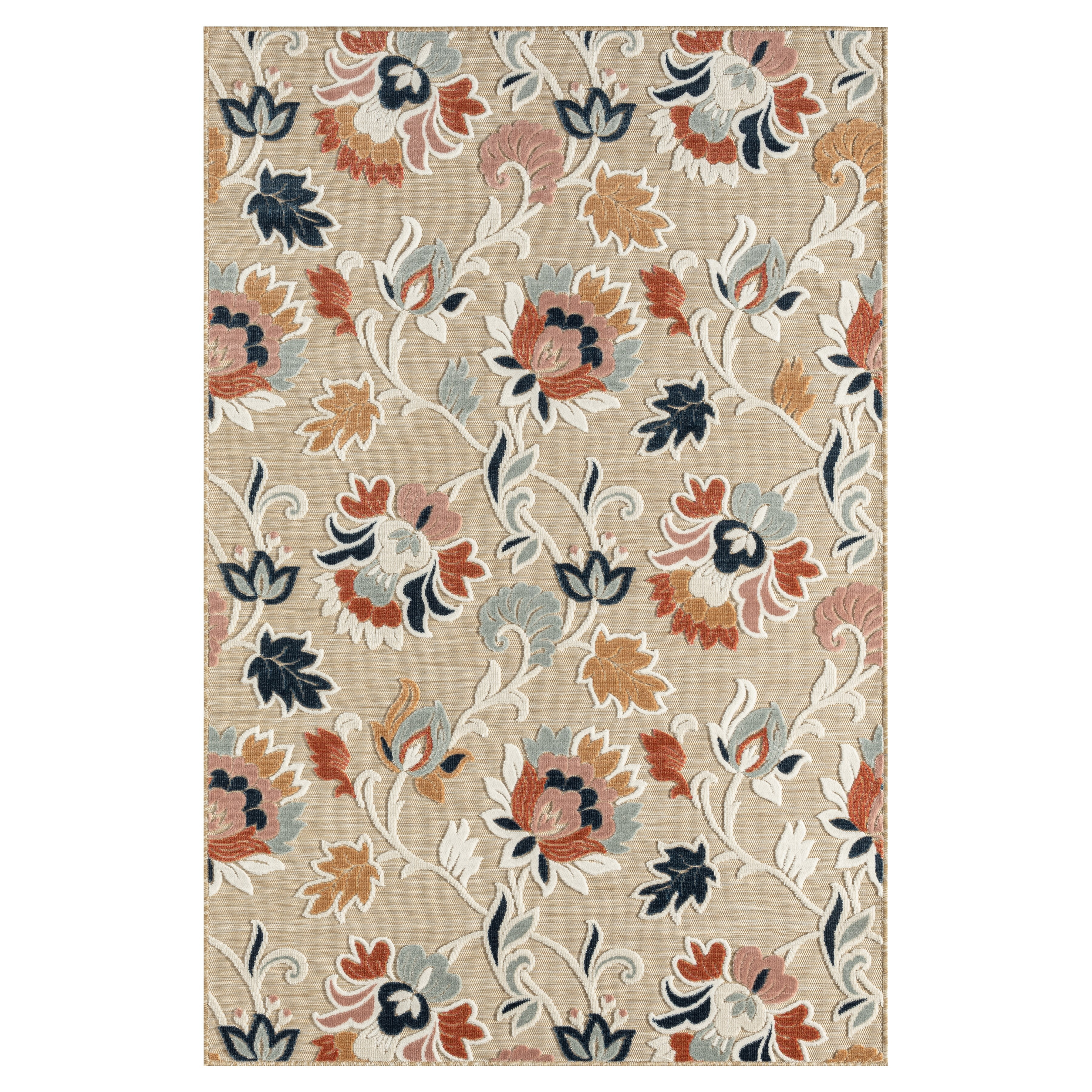 LR Home Elise 7'9" x 9'9" Coral/Beige Floral Hi-Low Indoor/Outdoor Area Rug