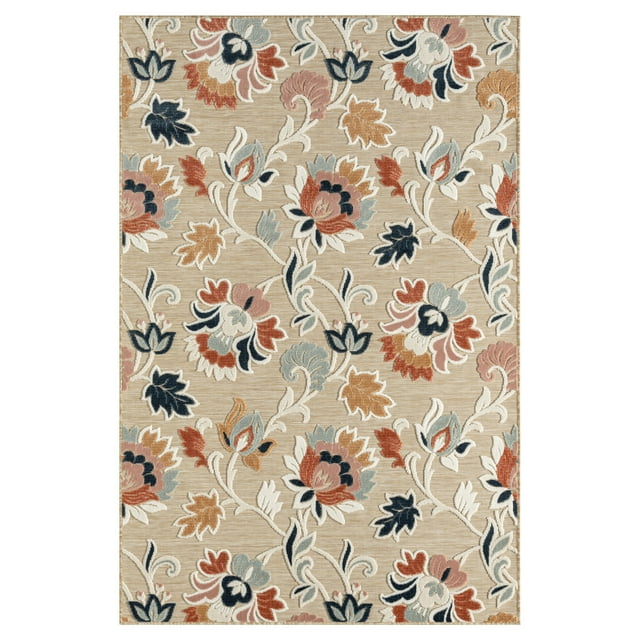 LR Home Elise 7'9" x 9'9" Coral/Beige Floral Hi-Low Indoor/Outdoor Area Rug