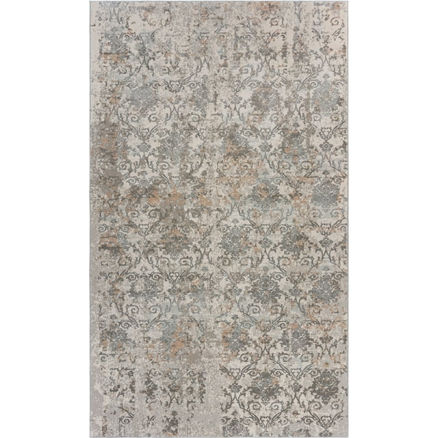 LR Home Imara Blake Cream/Taupe Traditional Damask Polyester Area Rug, 5'3" x 7'6"