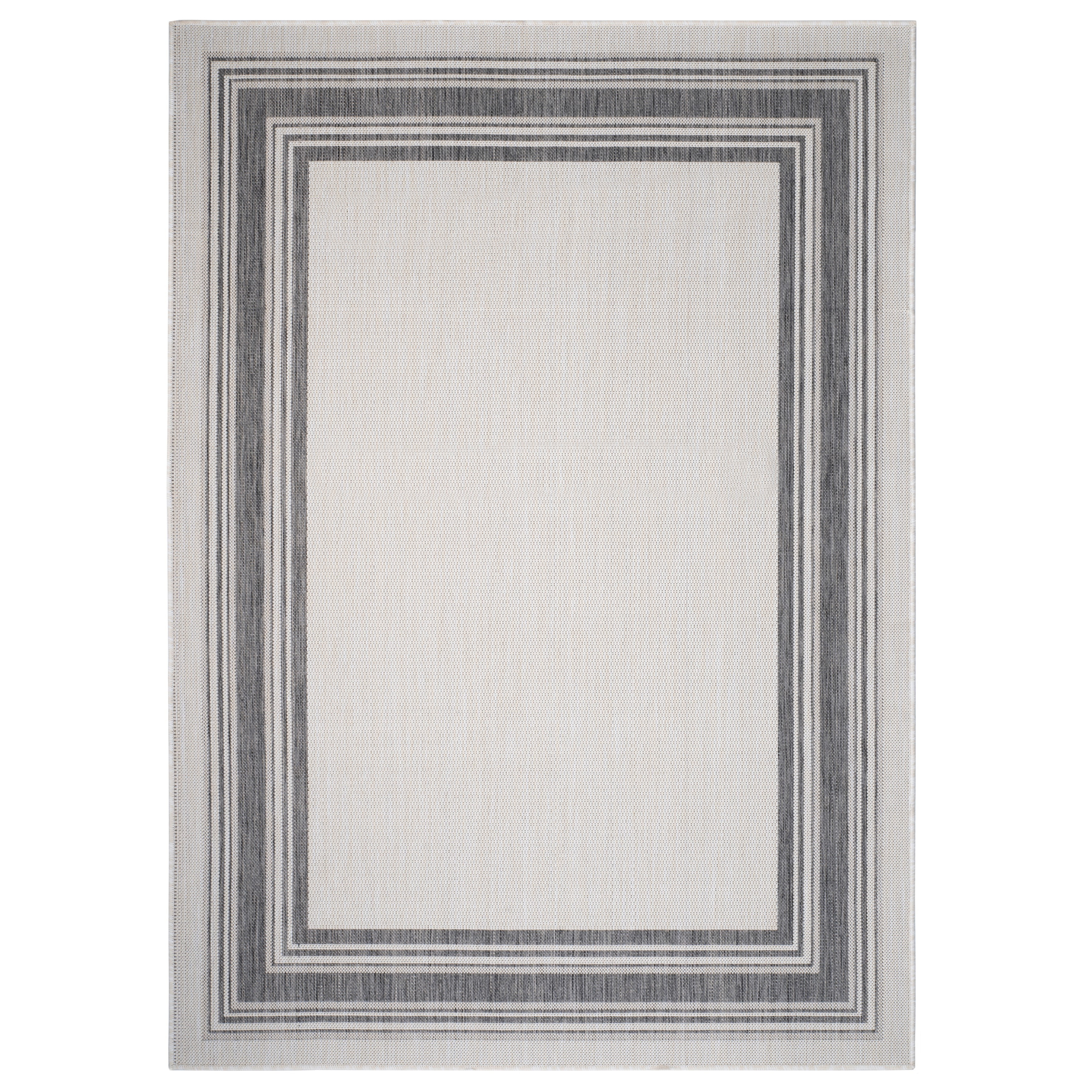 LR Home Kiara 5'3" x 7', Ivory/Black/Gray Bordered Fade & Stain Resistant Indoor/Outdoor Area Rug