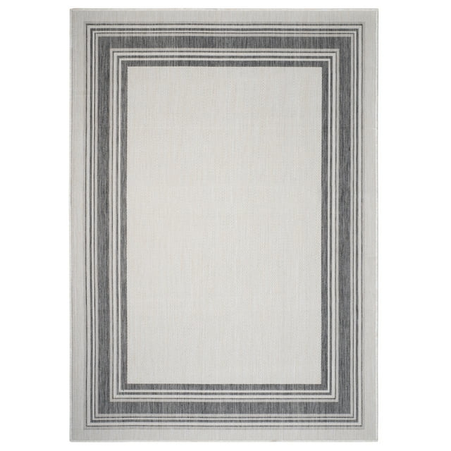 LR Home Kiara 5'3" x 7', Ivory/Black/Gray Bordered Fade & Stain Resistant Indoor/Outdoor Area Rug