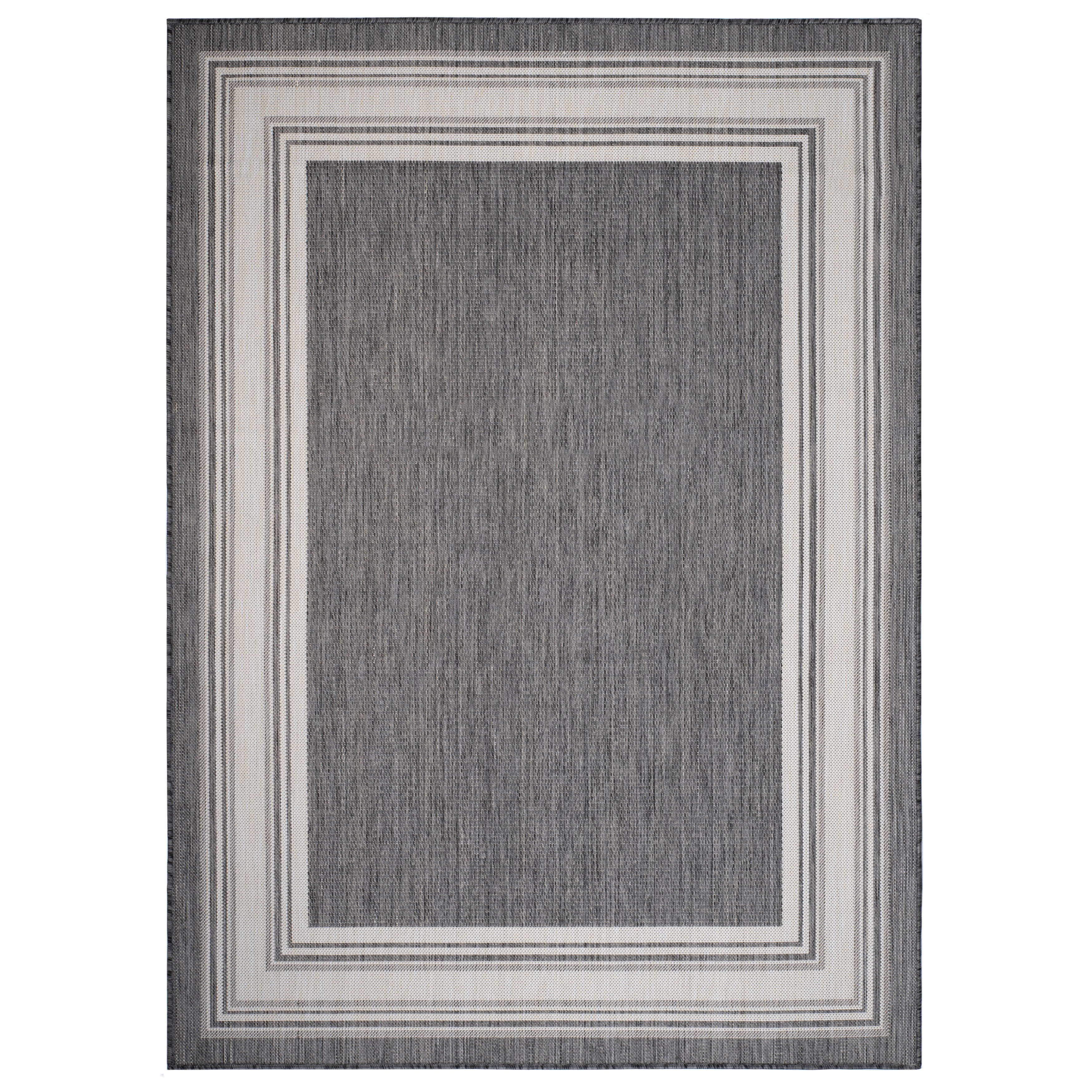 LR Home Kiara 7'6" x 9'5" Black/Gray/White Bordered Fade & Stain Resistant Indoor/Outdoor Area Rug