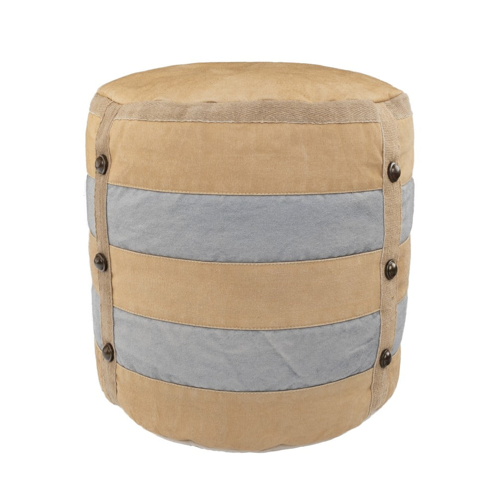 LR Home Medium Striped Indoor Cylinder Pouf, Tan/Gray, 16" x 16" x 16"