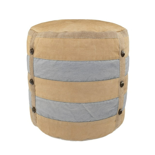 LR Home Medium Striped Indoor Cylinder Pouf, Tan/Gray, 16" x 16" x 16"