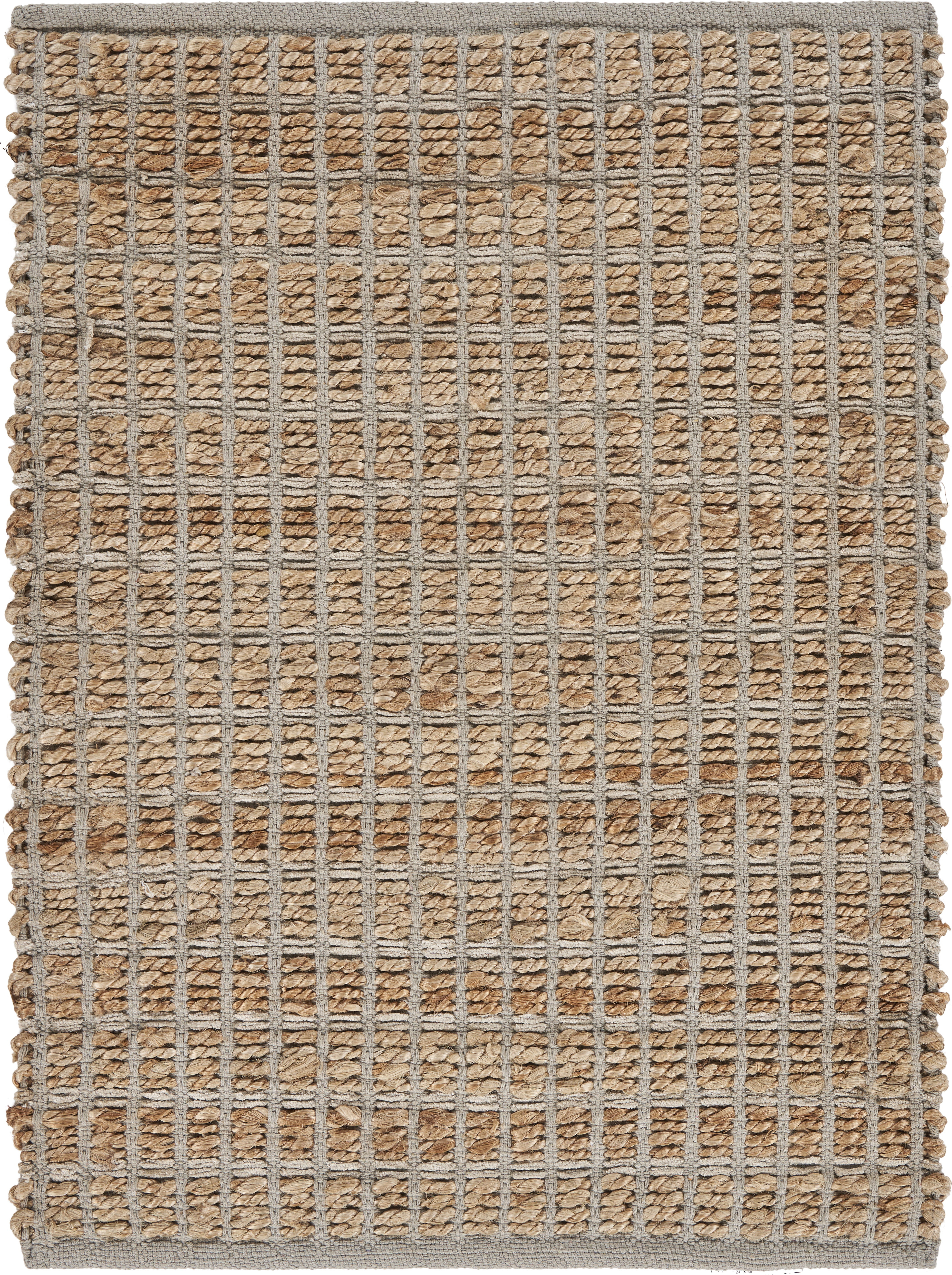 LR Home Natalie Jade Natural/Gray Grid Transitional Jute Blend Area Rug, 5' x 7'9"