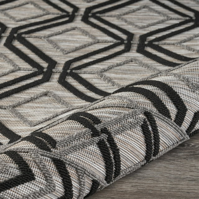 LR Home Reese 7'9" x 9'9", Black/Gray Diamond Fade, Stain, and Moisture Resistant Indoor/Outdoor Area Rug