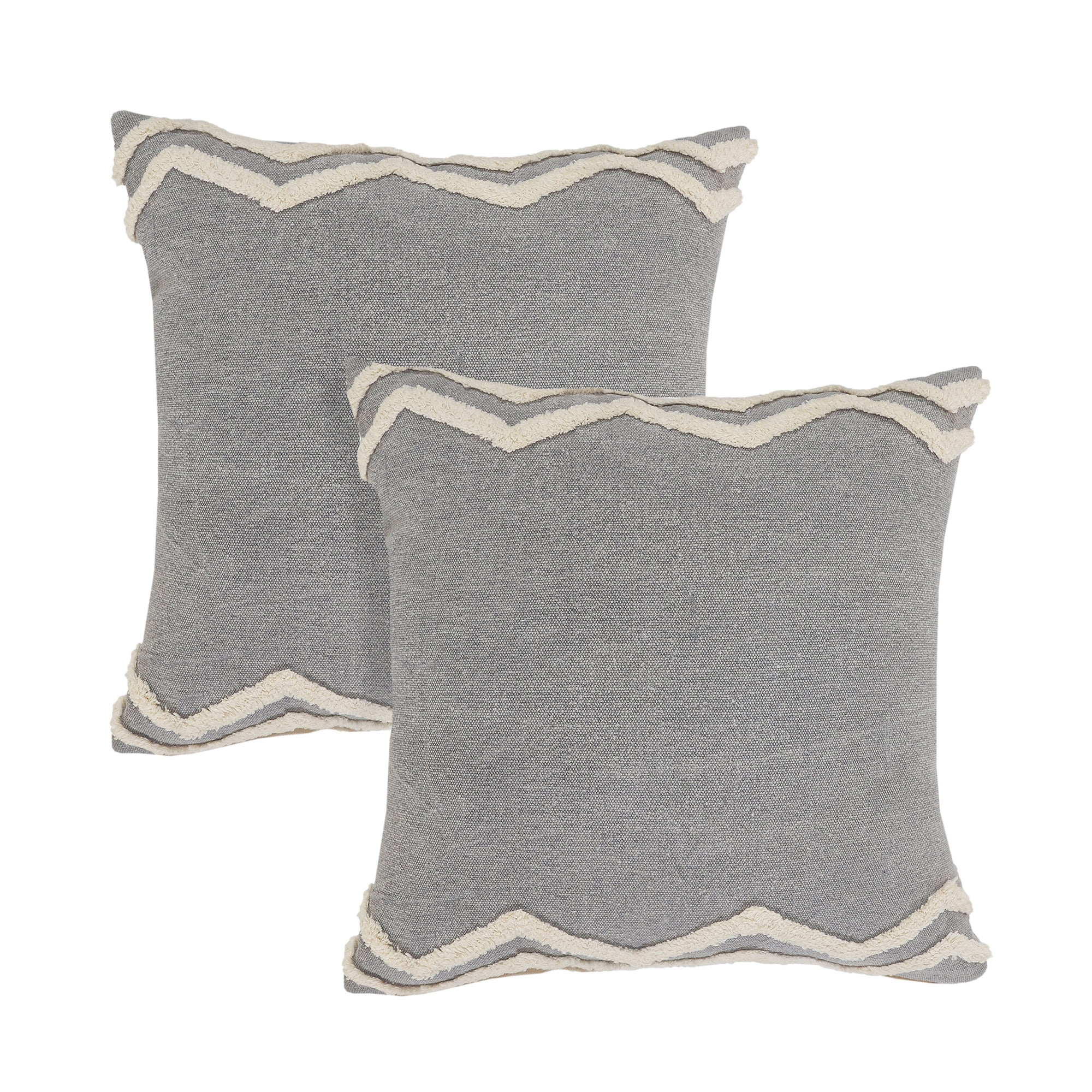 LR Home Rossy Modern Farmhouse Cotton Throw Pillows, Frost/Gray, 20" x 20", Set of 2
