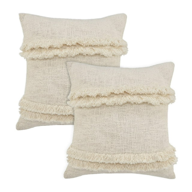 LR Home Rossy Solid Transitional Cotton Throw Pillows, Cream, 20" x 20", Set of 2