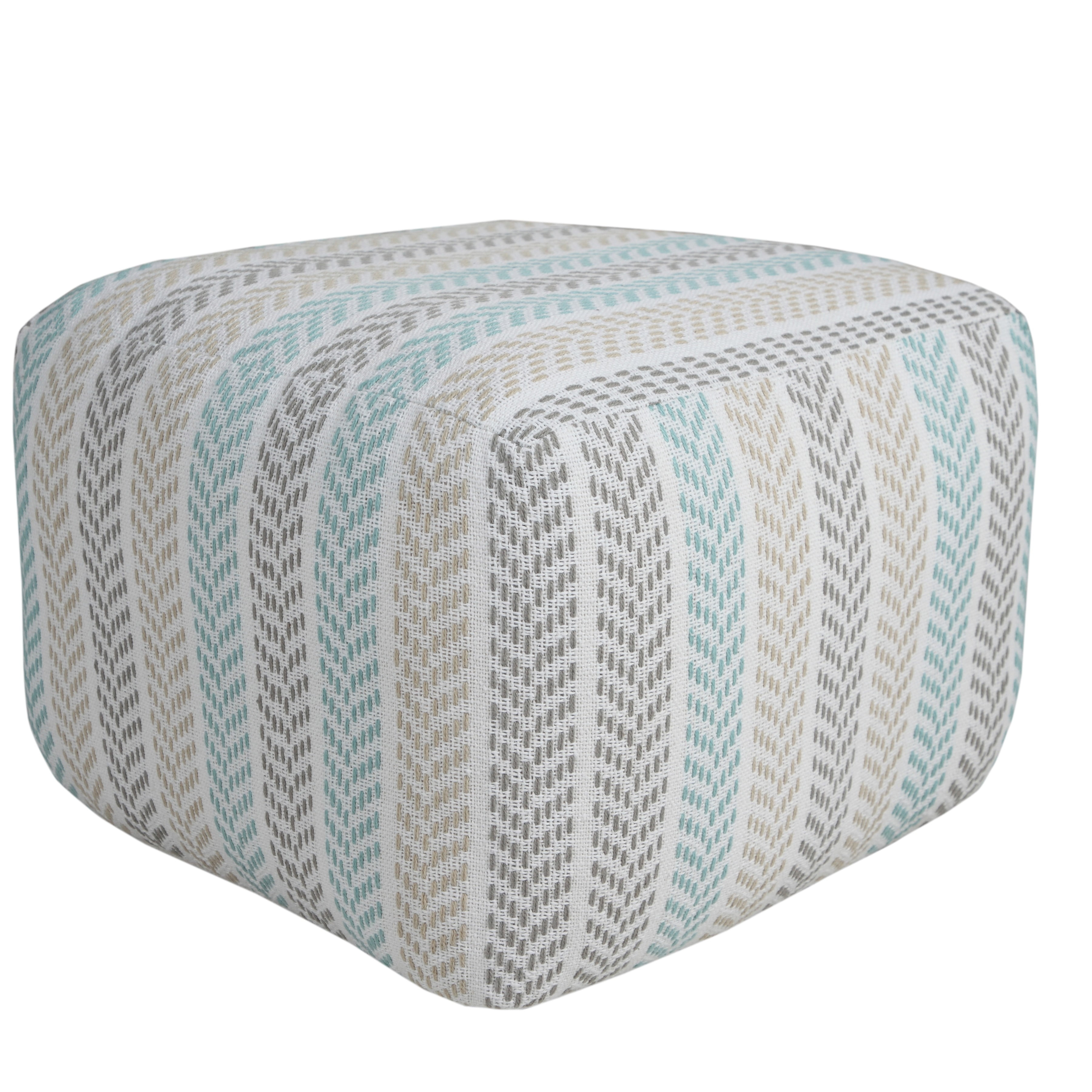 LR Home Small Chevron Indoor Square Pouf, Beige/Turquoise, 18" x 18" x 14"