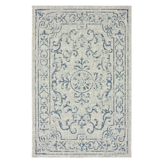 LR Home Victoria 2' x 3' Navy/Gray Medallion Indoor/Outdoor Area Rug