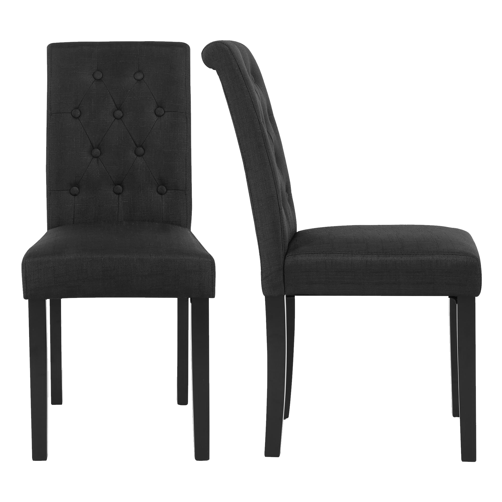 Button-Tufted Charcoal High Back Fabric Upholstered Dining Chairs, Set of 2