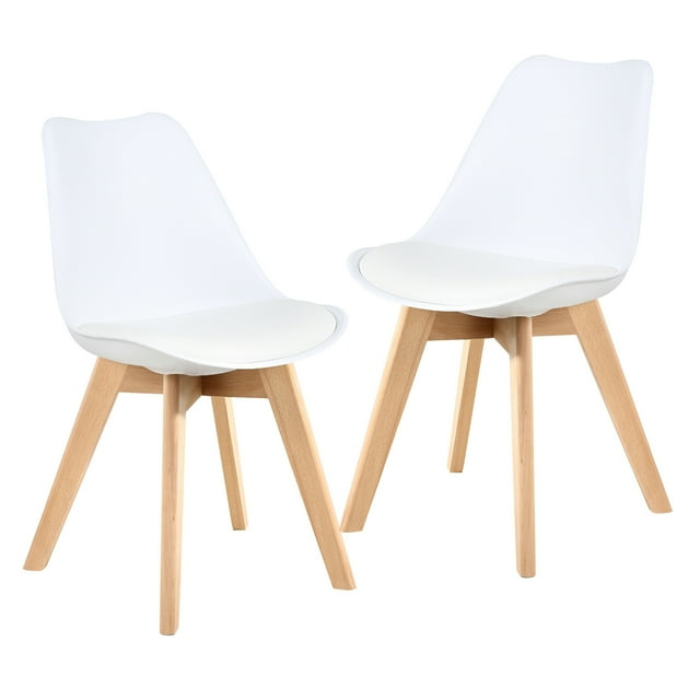 LSSBOUGHT PU Leather Dining Chairs Upholstered Shell Chairs with Wood Legs Set of 2 White-2-Piece