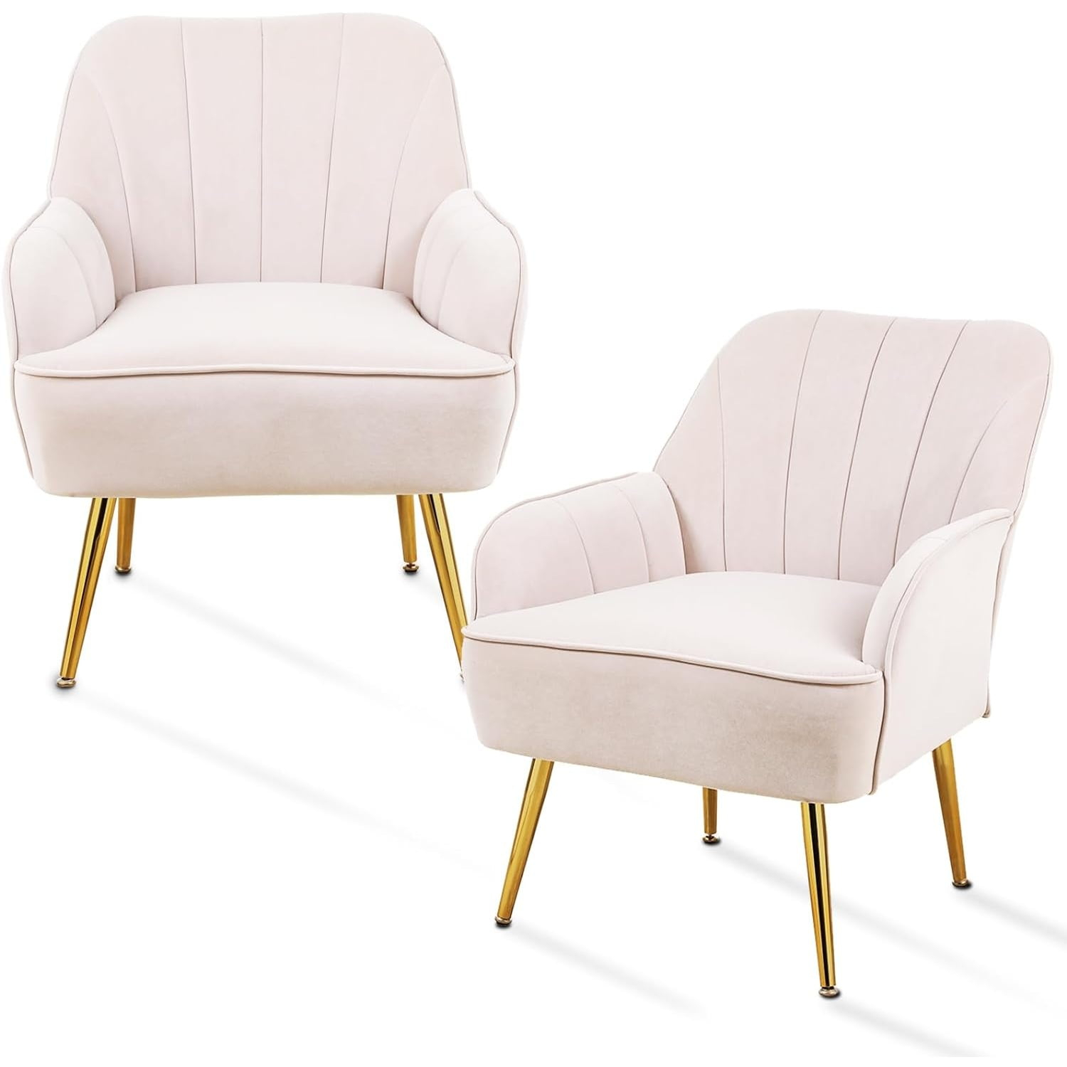 LUCKHAO  Accent Chair Set of 2,Modern Mid Century Velvet Sherpa Armchair,Comfy Arm Chair for Living Room Bedroom Office Waiting Room,Barrel Chairs