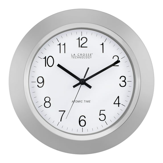 LcXctD WT-3144S 14 Inch Atomic Analog Silver Wall Clock