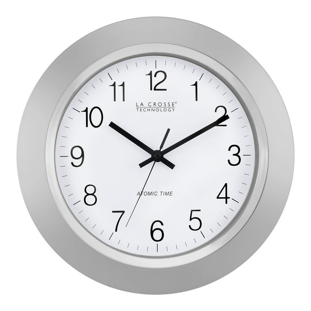 LcXctD WT-3144S 14 Inch Atomic Analog Silver Wall Clock