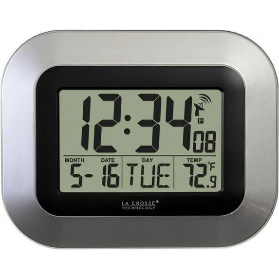 WT-8005U-S Atomic Digital Wall Clock with Indoor Temperature and Date