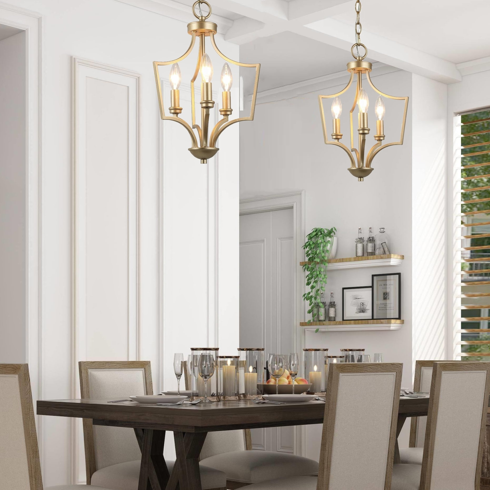 LaLuz Modern 3-Light Lantern Geometric Gold Chandelier Island Pendant Light - W11"xH16"
