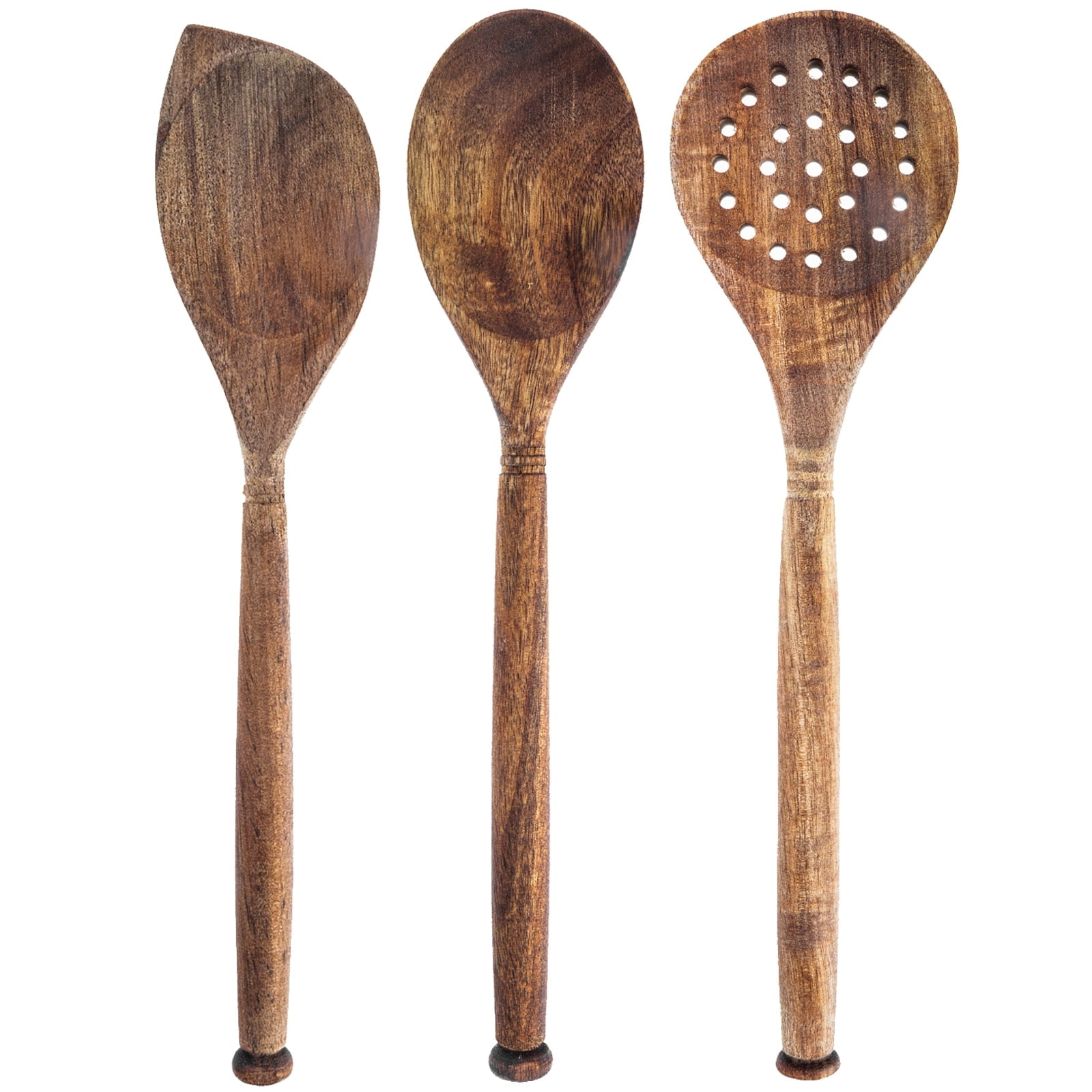 Labrea Life and Home 3pc Solid Acacia Wood Cooking Spoons and Skimmer Kitchen Utensils Set 12 Inch