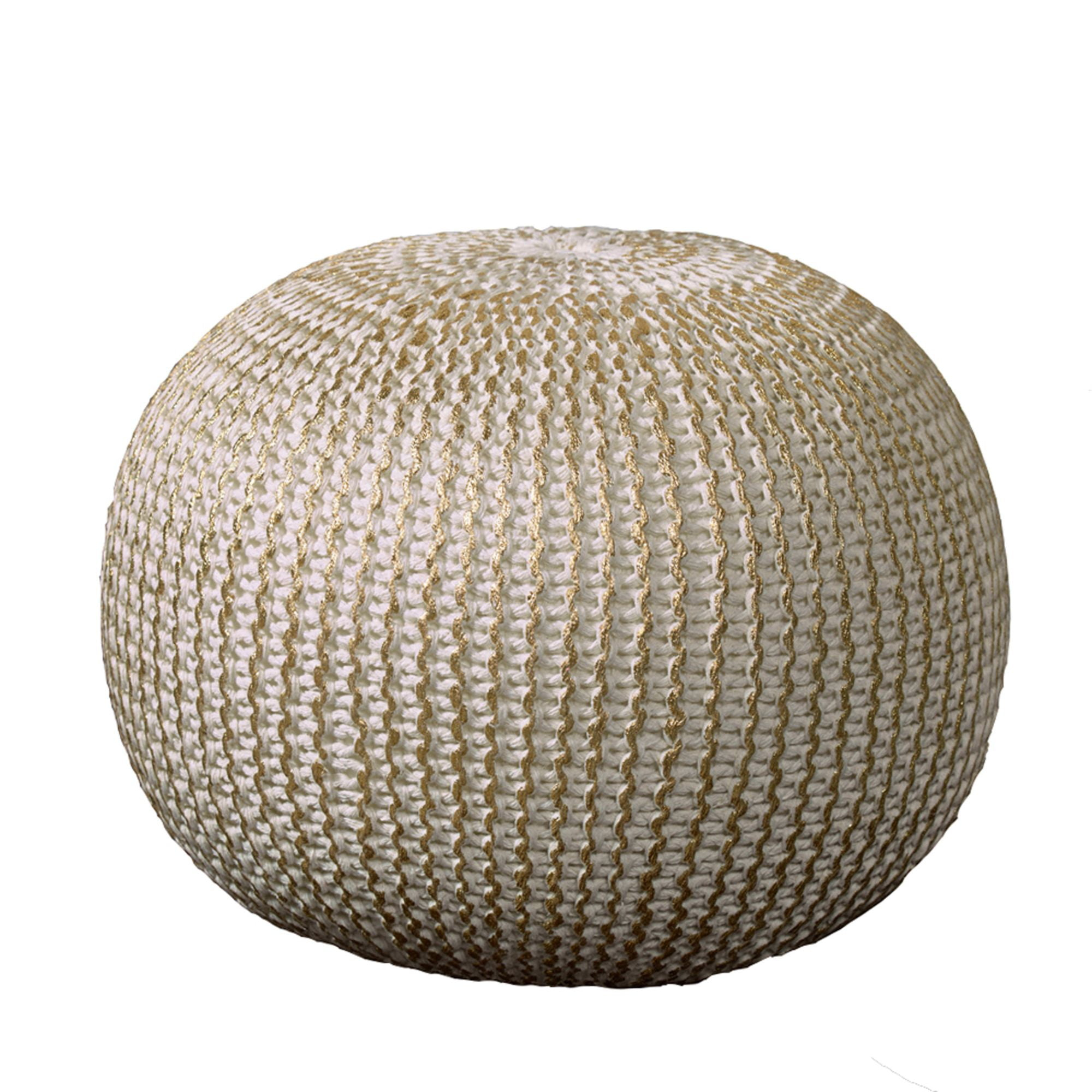 Ox Bay Caitlin Round Solid Print Hand Knitted Cotton Indoor Pouf, White