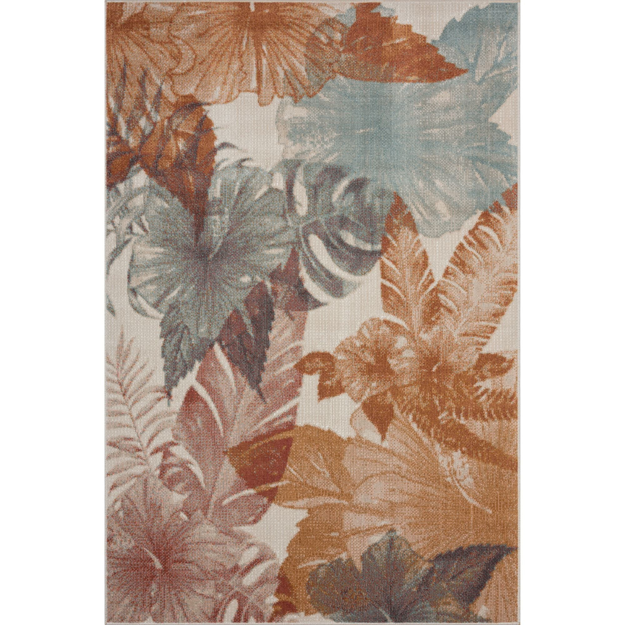 Laddha Home Designs 5.25' x 7.75' Beige and Orange Hibiscus Rectangular Outdoor Area Throw Rug