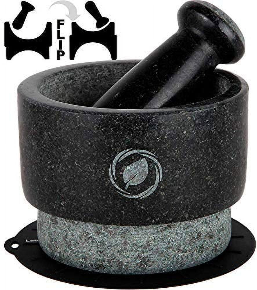 Mortar and Pestle Large Set - Laevo Black Granite Stone Spice Grinder, 2.1 Cup Capacity, 5.5 Inches - Reversible Molcajete Mexicano - Guacamole, Spices - Large Mortar and Pestles Set