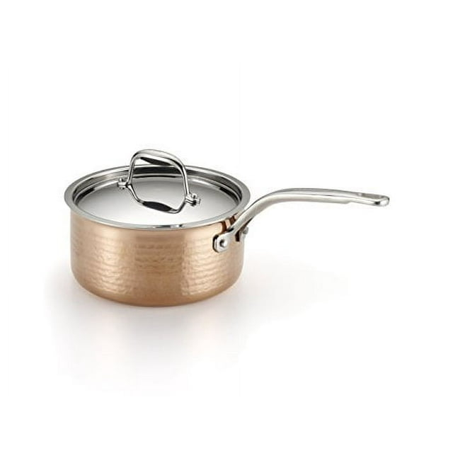 Lagostina Q5542364 Martellata Tri-ply Hammered Stainless Steel Copper Dishwasher Safe Oven Safe Saucepan Cookware, 2-Quart, Copper