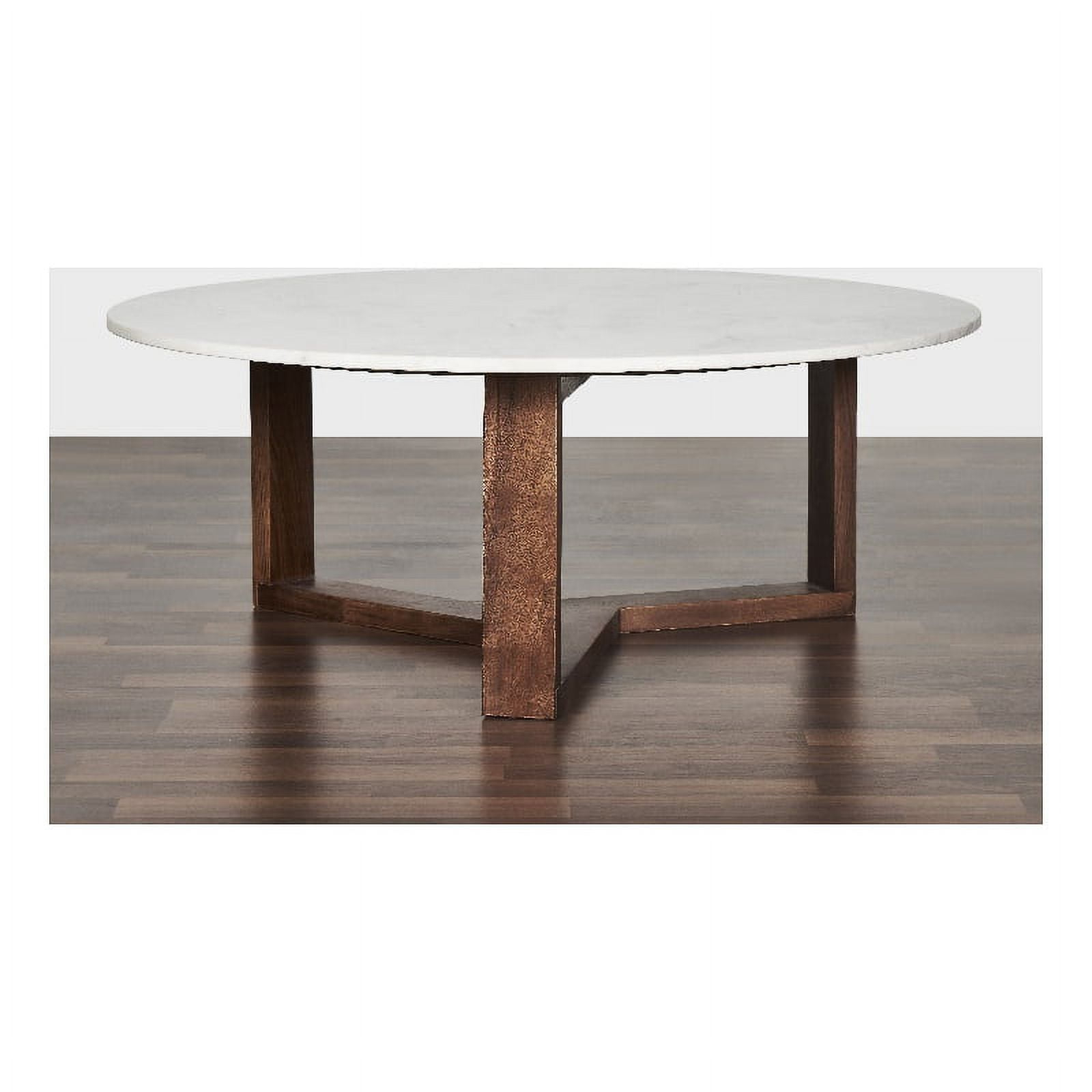 Laguna 36 Inch Round authentic marble and solid wood coffee table