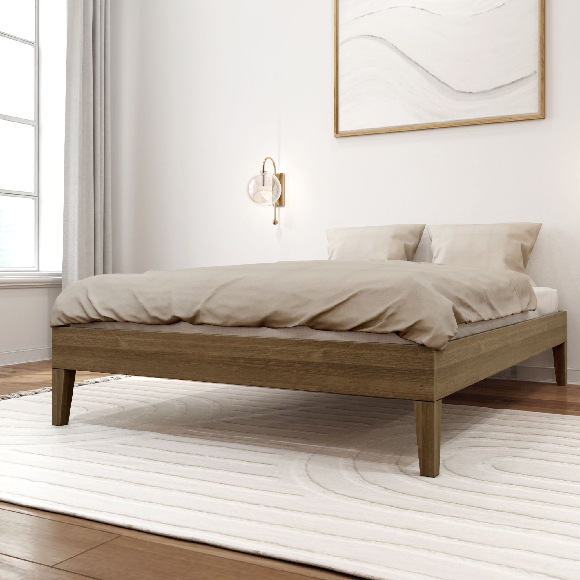 Lakehouse Full Size Bed Frame, Solid Wood Platform Bed, No Box Spring Needed, Matte Walnut