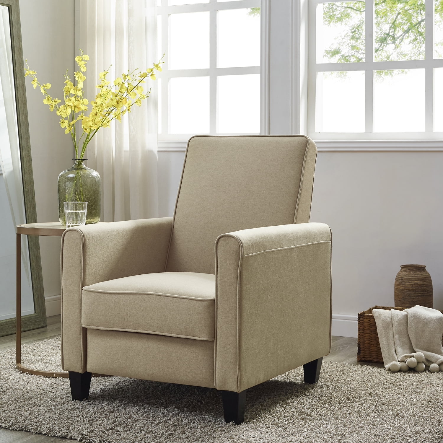 Landon Push Back Recliner Upholstered Club Chair by Naomi Home-Color:Mocha,Fabric:Linen