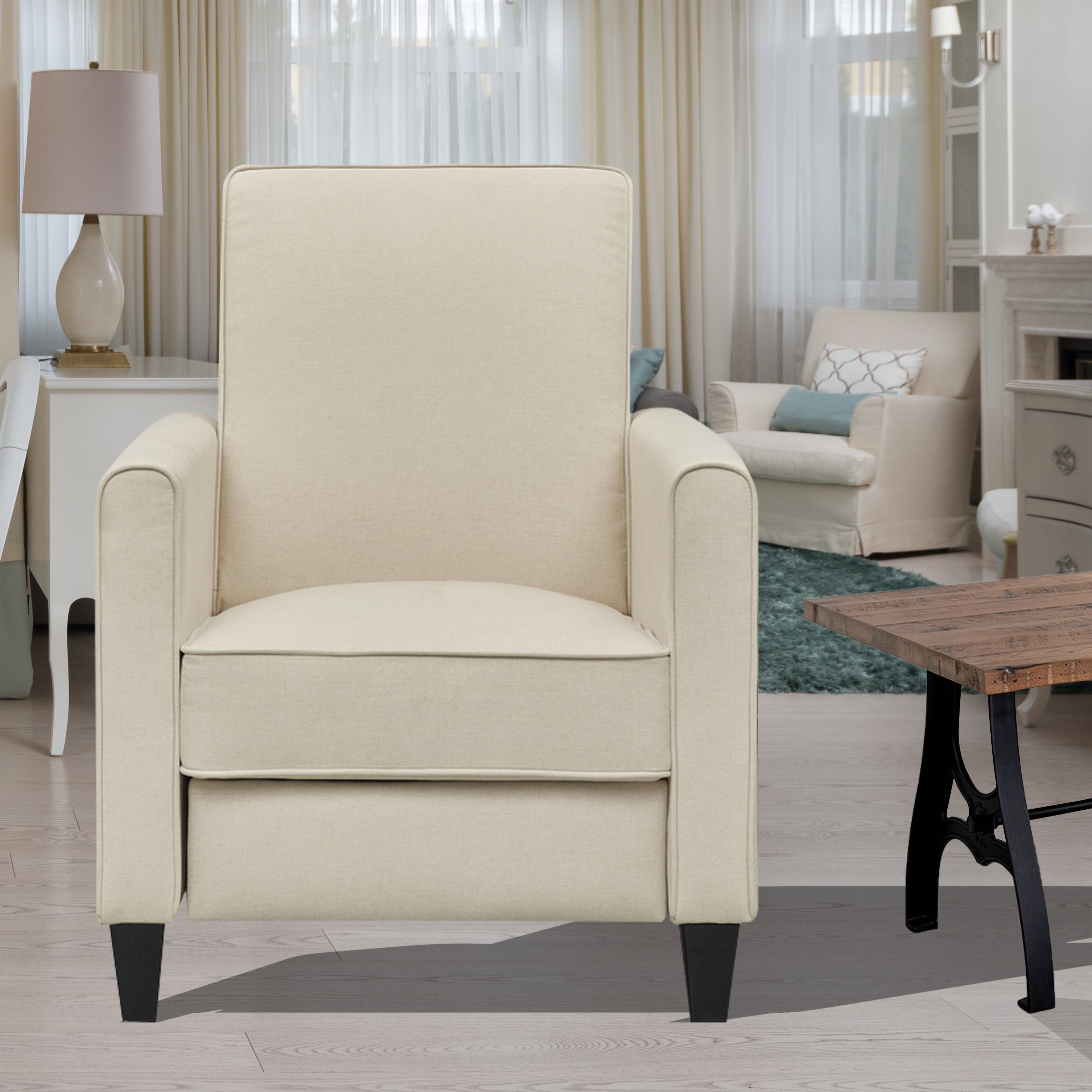 Landon Pushback Recliner Chairs, Reclining Chair, Small Recliners For Small Spaces, Small Recliners with Adjustable Footrest, Linen Club Chair, Push Back Recliner Chair - Cream, Linen