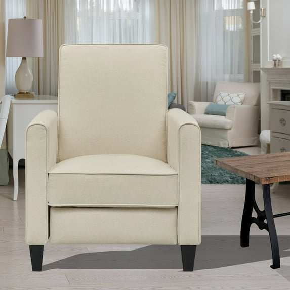 Landon Pushback Recliner Chairs, Reclining Chair, Small Recliners For Small Spaces, Small Recliners with Adjustable Footrest, Linen Club Chair, Push Back Recliner Chair - Cream, Linen