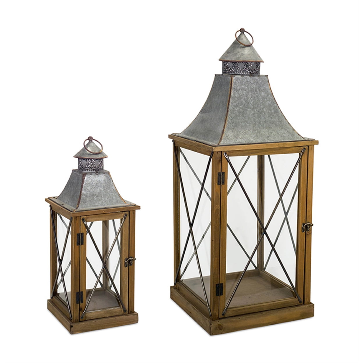 Lantern (Set Of 2) 22"H, 33.5"H Wood, Metal