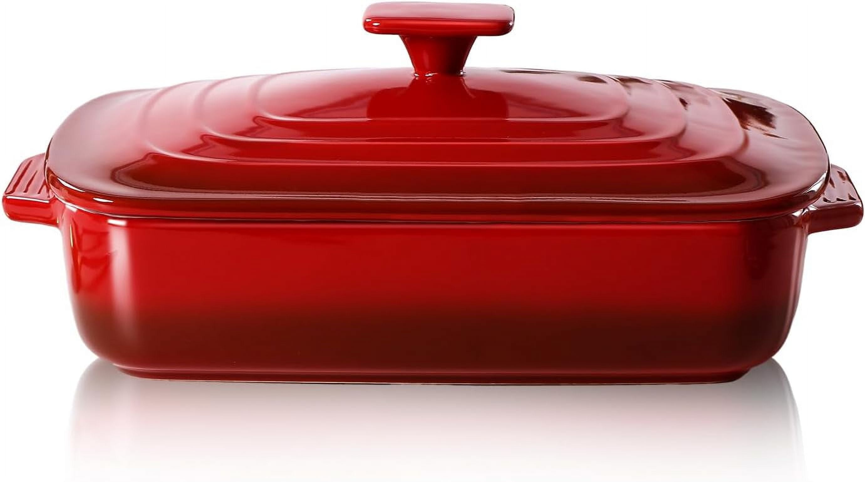 Large Ceramic Casserole Dish with Lid, 4.0 Quart Covered Rectangular Stoneware Baking Dishes for Oven, Deep 9x13 Inch Lasagna Pans for Baking and Serving, Perfect for mothers day gifts, Red