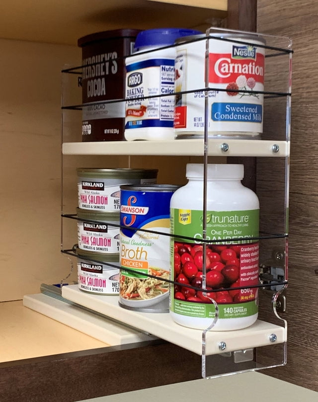 Large Container 3.25" Wide Drawer 2 Tier Spice Rack with Flex-Sides Best Fit in 12" High Space