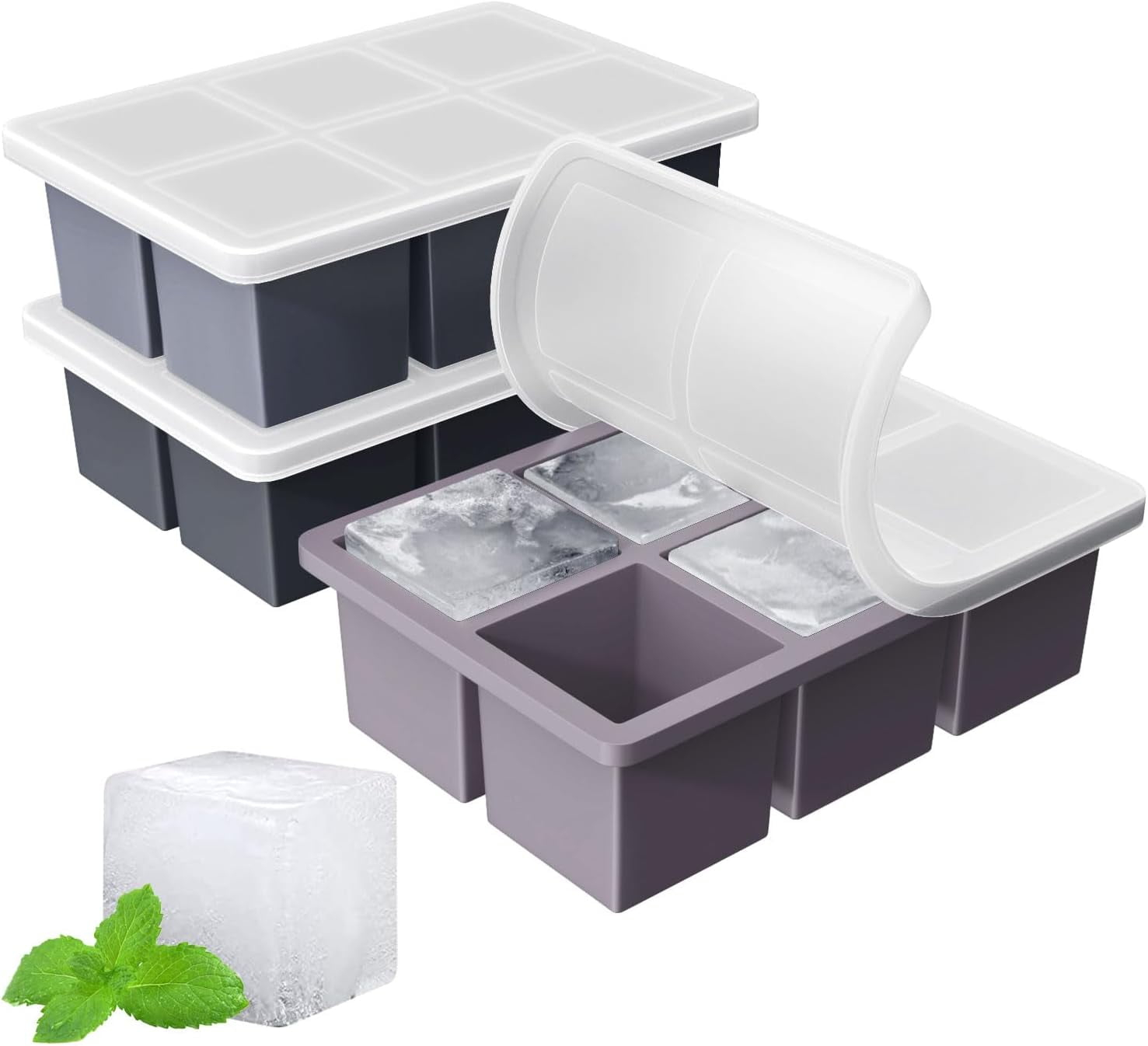 Large Ice Cube Tray for Whiskey: Big Square Ice Cube Maker for Cocktail - 2Pack Silicone Old Fashioned Ice Cube Trays - 2inch Huge Cubed Ice Trays for Whisky