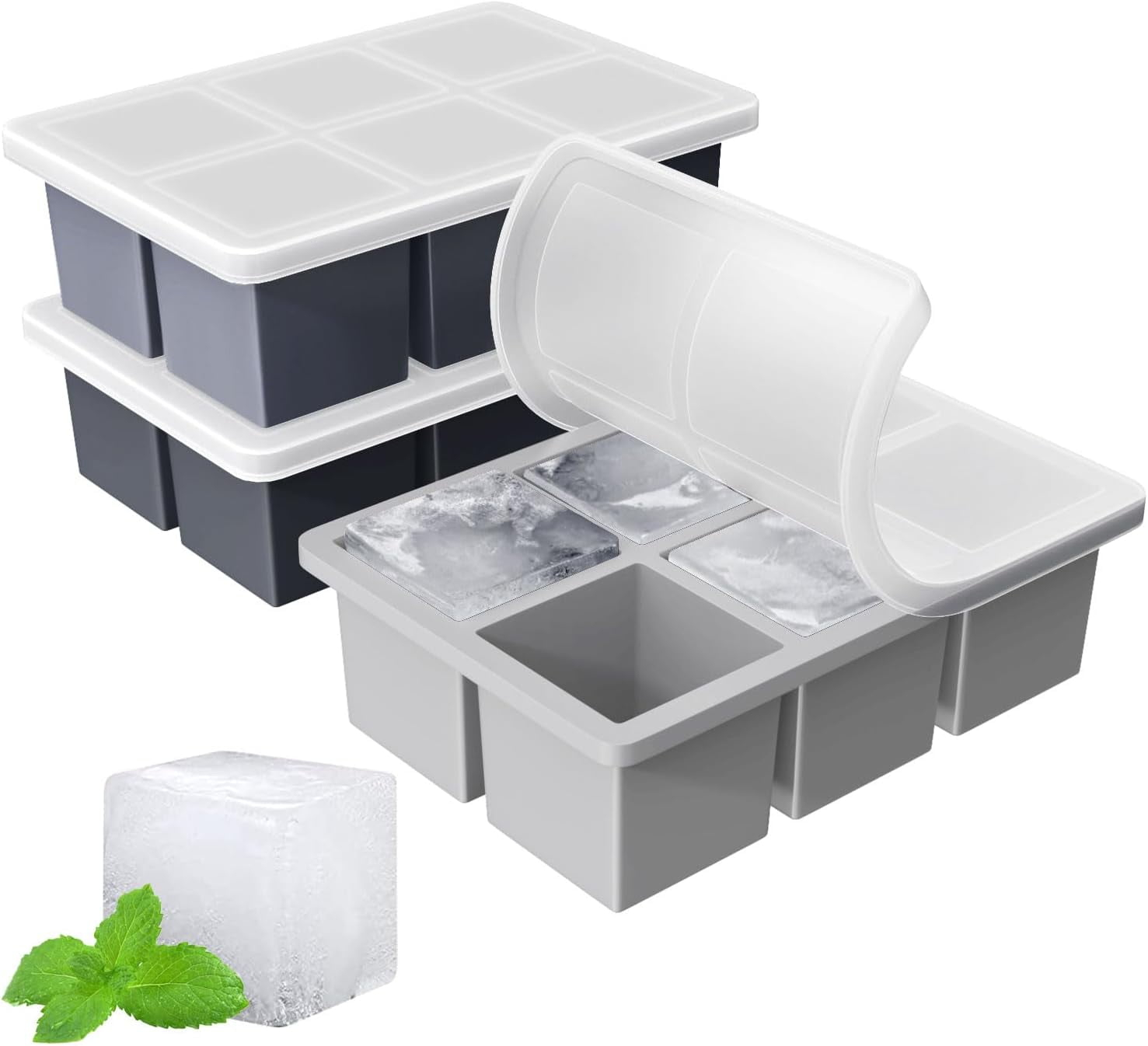 Large Ice Cube Tray for Whiskey: Big Square Ice Cube Maker for Cocktail - 2Pack Silicone Old Fashioned Ice Cube Trays - 2inch Huge Cubed Ice Trays for Whisky
