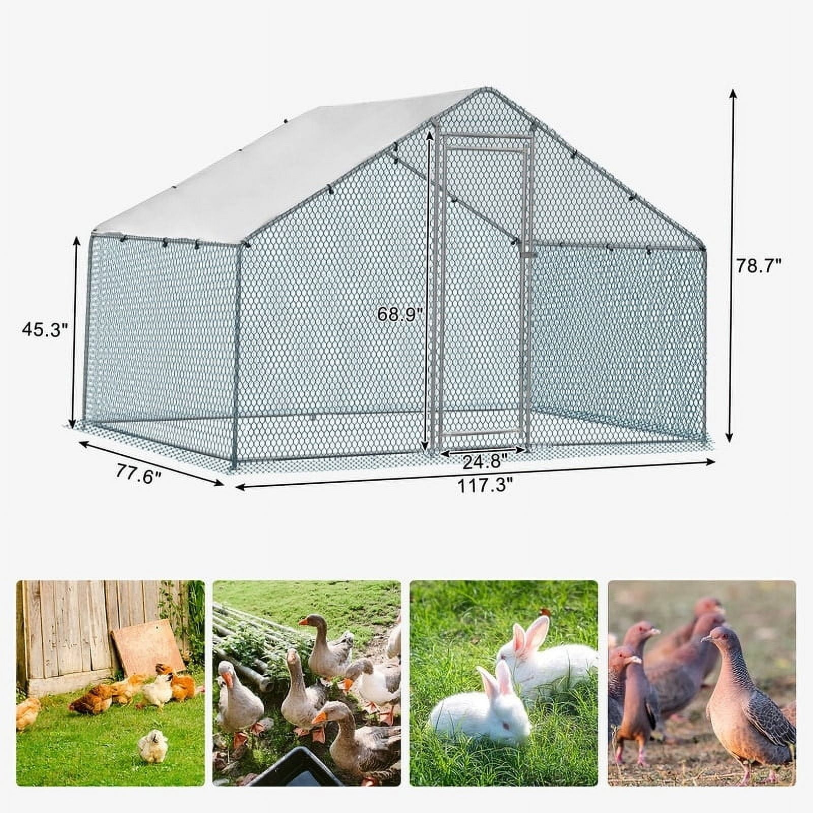 Large Metal Chicken Coop Walk-in Poultry Cage 6.5 x 10 ft.