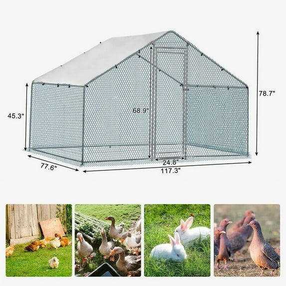 Large Metal Chicken Coop Walk-in Poultry Cage 6.5 x 10 ft.